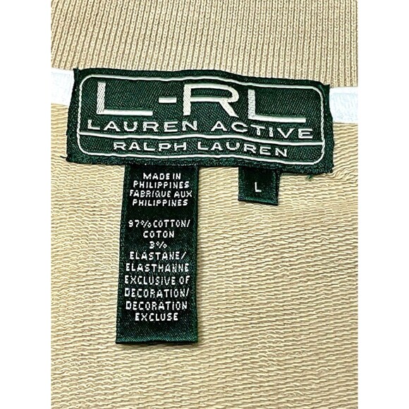 Ralph Lauren Womens Jacket L L-RL Track Athletic Crest Varsity Beige Preppy Y2K - Picture 11 of 12